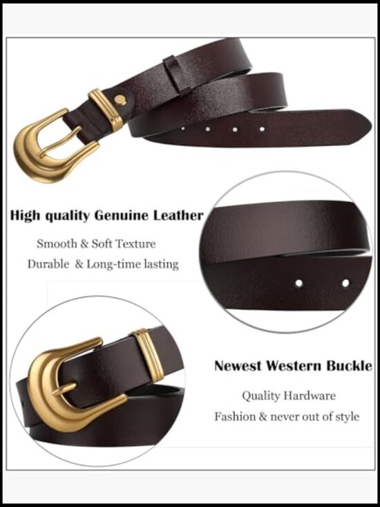 Genuine Leather Belt with Silver Gold Buckle for Women Western Style main image 7